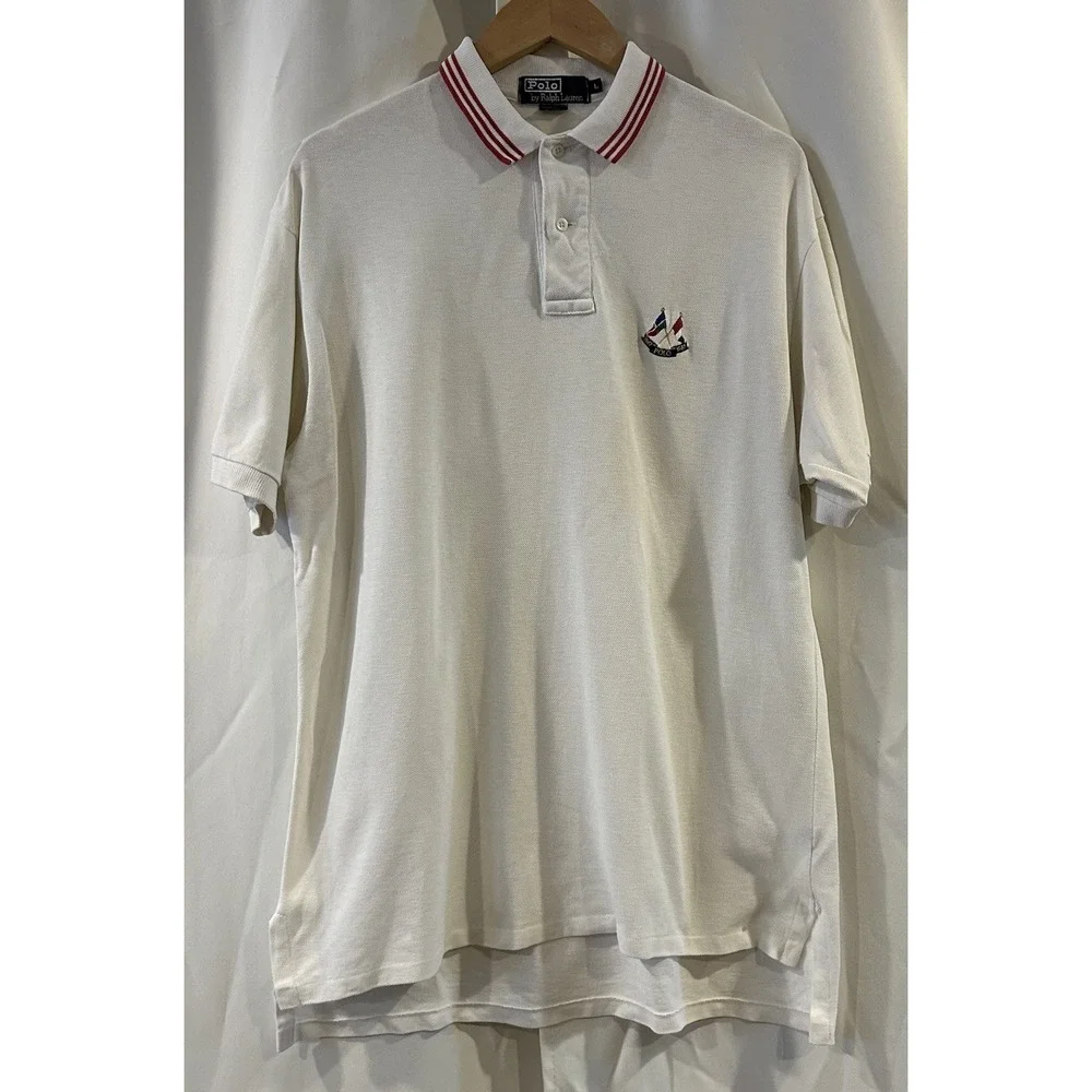 VINTAGE Ralph Lauren Polo Golf Shirt Mens Large White Club Shield 90s